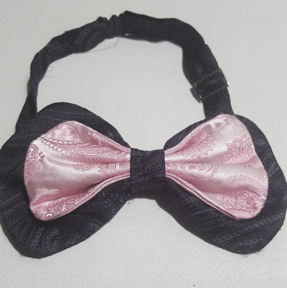 Silk Paisley Pink Black Eddia Beverly Hills Bowtie
